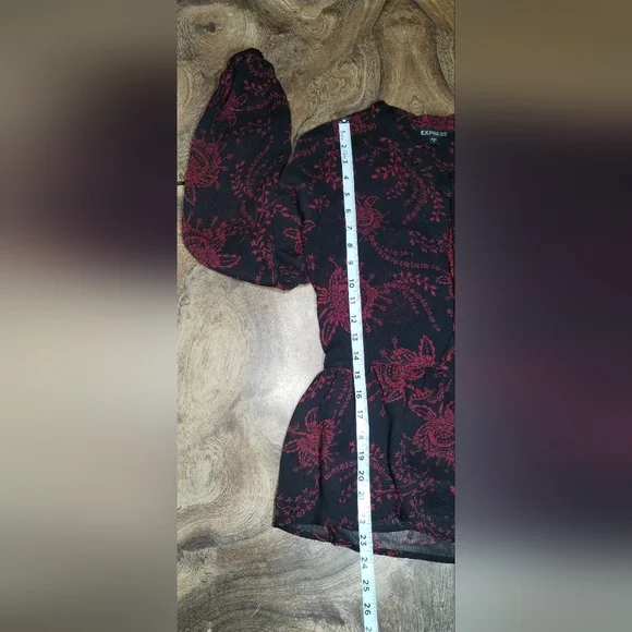 Express Black and Red Long Sleeve Blouse with Mandarin Collar - Picture 3 of 10